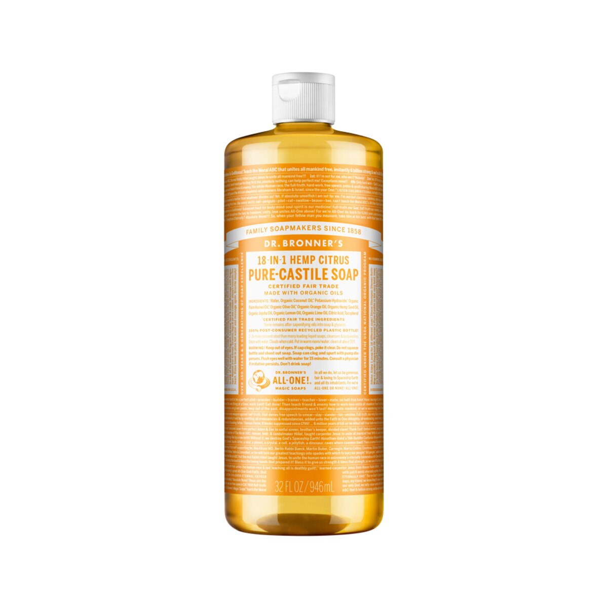 Dr. Bronner's Pure-Castile Soap Liquid (Hemp 18-in-1) Citrus 946ml